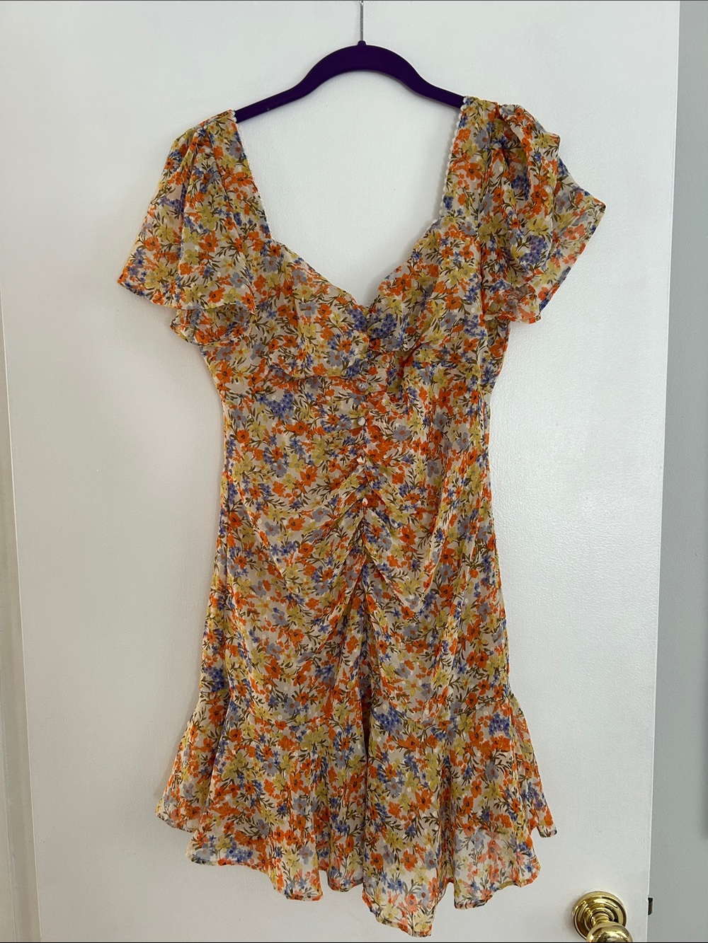 Astr Orange Floral Ruffle Mini Dress